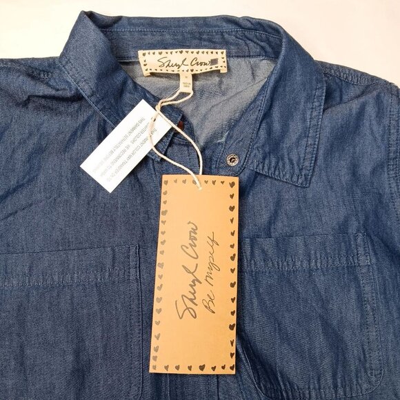 Cheryl Crow Be Myself Medium Shirt Long Sleeve Blue Chambray Butterfly Snap READ - Picture 7 of 12